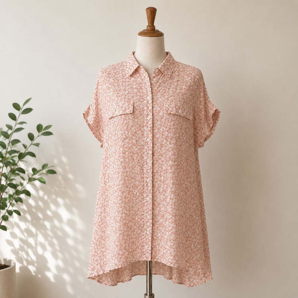 Lost + Wander Peach White Desert Floral Shirt Dress M/L Rayon Button Front NWT